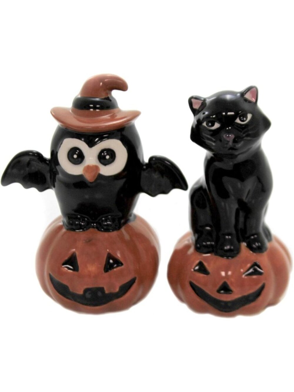 Charming Black Cat & Owl Pumpkin Salt & Pepper Shakers Set - Perfect for